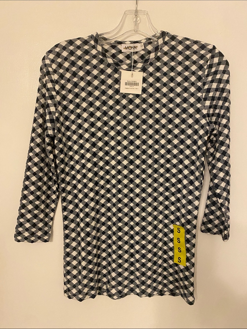 Monn Navy blue & White 3/4 Sleeve Checked Tee